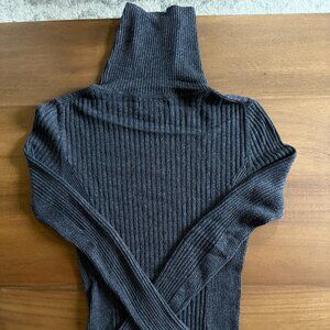Grey Ribbed Turtleneck Sweater
